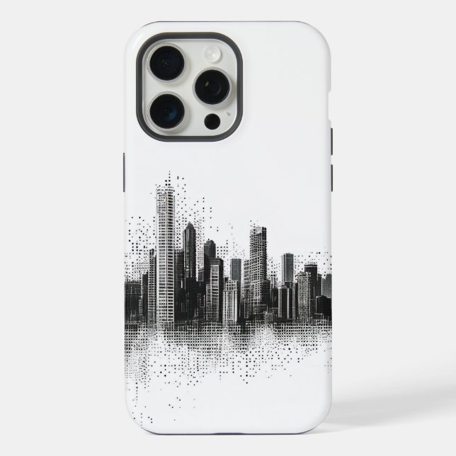 Schwarze Stadtsyline iPhone 15 Pro Max Hülle (Rückseite)