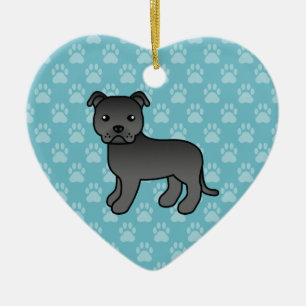 Schwarze Staffordshire Bull Terrier Hund Illustrat Keramikornament