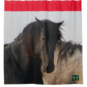 SCHWARZE STALLION WILL HORSE MAGEE SHOWER CURTAT DUSCHVORHANG
