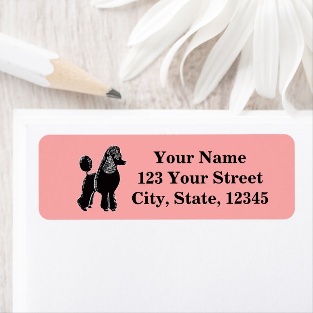 Schwarze Standard Poodle Pink-Rücksendeadressen-Au (Insitu)