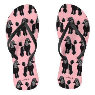 Schwarze Standard Poodles Muster Pink Flip Flops