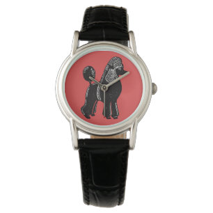 Schwarze Standardpudel-Rot-Armbanduhr Armbanduhr