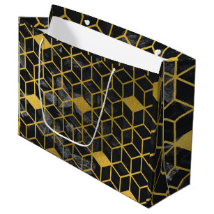 Schwarze Steine Gradient Gold Geometric Cubes Patt Große Geschenktüte