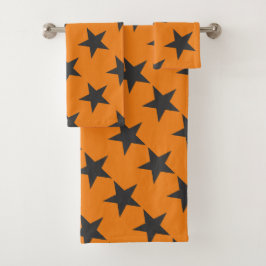 Schwarze Sterne auf Pumpkin Orange Badhandtuch Set