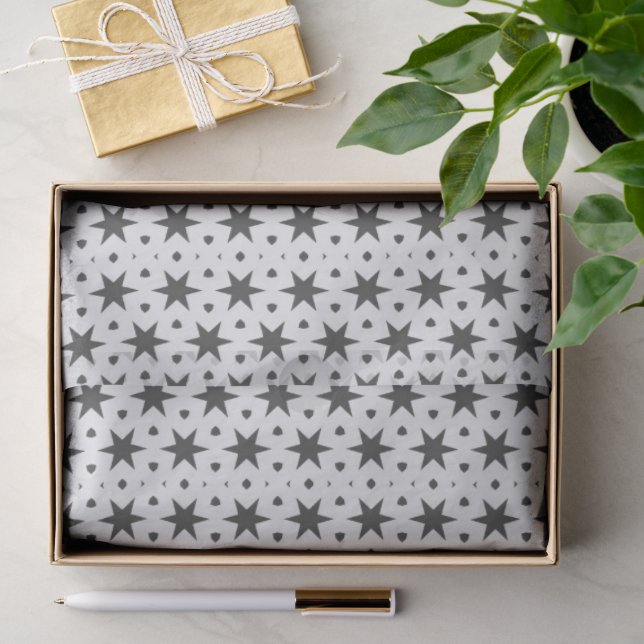 Schwarze Sterne auf weißem geometrischen Muster Seidenpapier (Geschenk)