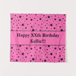 Schwarze Sterne mit rosafarbener Botschaft zum Geb Wandteppich