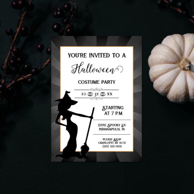 Schwarze Sternexplosion Halloween-Party Einladung (Black Starburst Witch Halloween Party Invite)