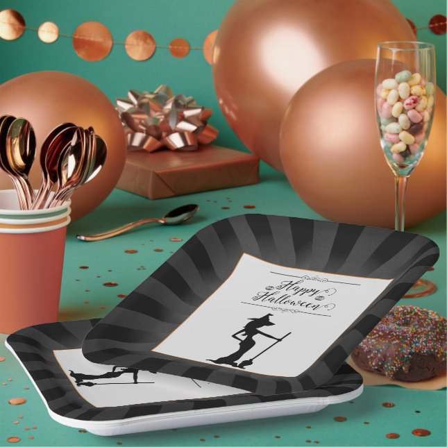 Schwarze Sternexplosion Hexe Halloween Pappteller (Multi)