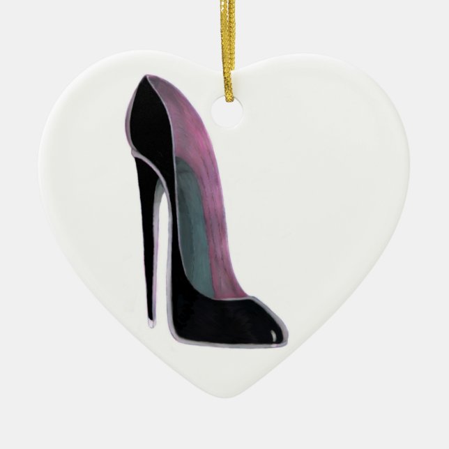 Schwarze Stilettschuh-Herzverzierung Keramikornament (Vorne)