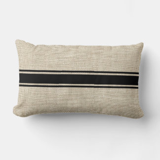 Schwarze Streifen auf Imitaten Burlap Throw Kissen