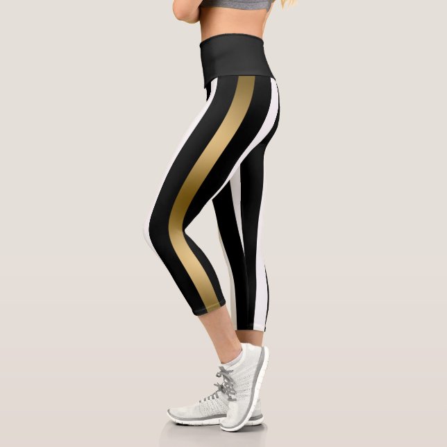 Schwarze Streifen Capri Leggings (Links)