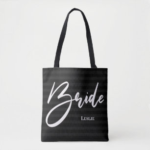 Schwarze Streifen Chic Braut Tote Weiße Drucke Tasche
