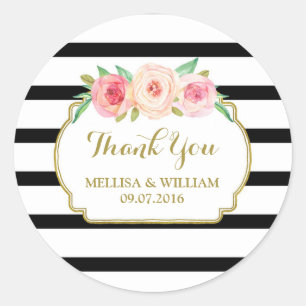 Schwarze Streifen Gold Pink Gastgeschenk Hochzeit Runder Aufkleber