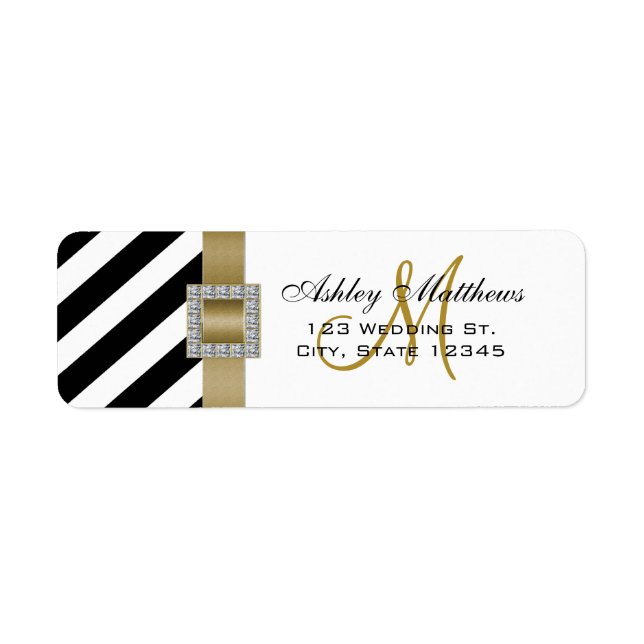 Schwarze Streifen, Goldband-Monogramm für Hochzeit (Vorne)