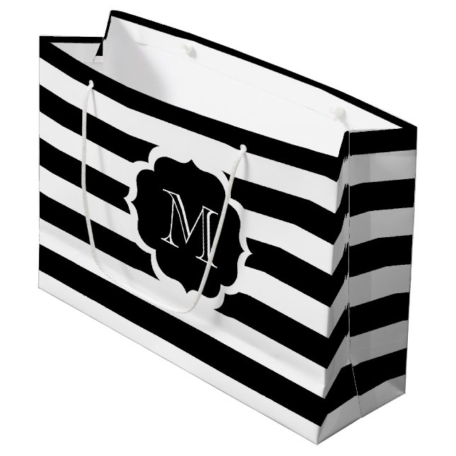 Schwarze Streifen Große Geschenktüte (Vorderseite Schrägansicht)