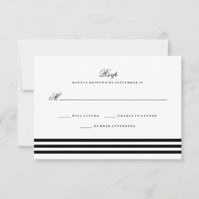 Schwarze Streifen Hochzeitsrampe RSVP Karte (Vorderseite)