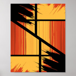 Schwarze Streifen mit gelben und orangen Blöcken Poster