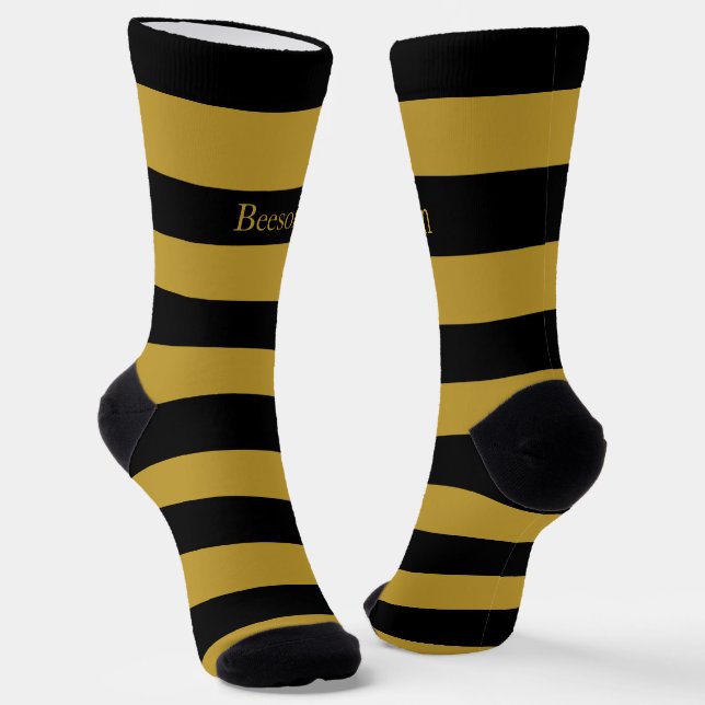Schwarze Streifen Monogram Crew Socken (Gewinkelt)