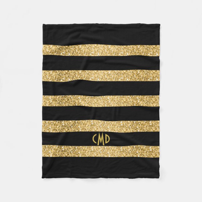 Schwarze Streifen-Muster für Gold-Glitzer Fleecedecke (Vorderseite)
