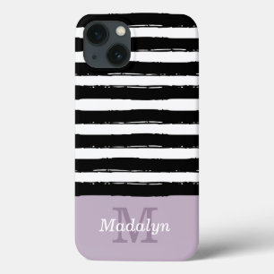 Schwarze Streifen Muster mit Lilac Monogram Ca Case-Mate iPhone Hülle