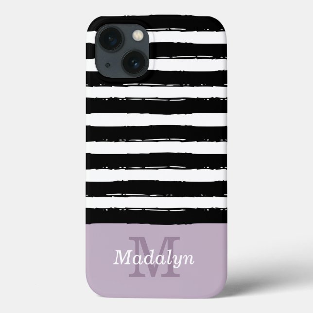 Schwarze Streifen Muster mit Lilac Monogram Ca Case-Mate iPhone Hülle (Rückseite)