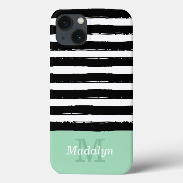 Schwarze Streifen Muster mit Mint Monogram Cas Case-Mate iPhone Hülle (Rückseite)