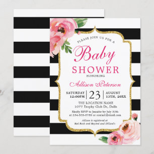 Schwarze Streifen Pink Bläserndusche Einladung