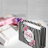 Schwarze Streifen Pink Flora Monogramm