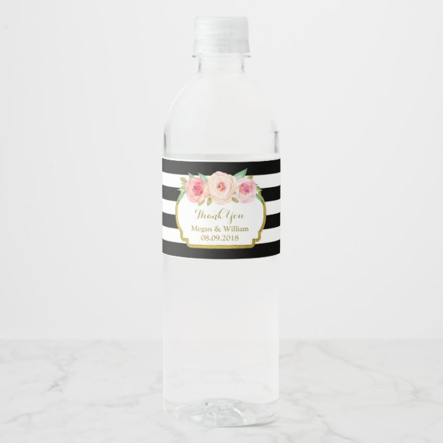 Schwarze Streifen Rosa Blütengold Flasche Etikett (Vorderseite)