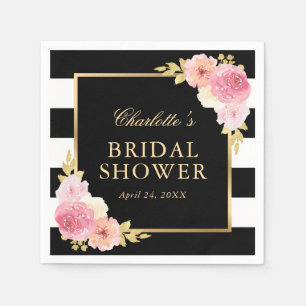 Schwarze Streifen Rosa Brautparty Serviette