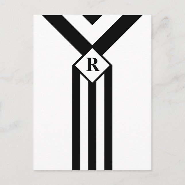 Schwarze Streifen und Chevronen mit Monogramm auf  Postkarte (Vorderseite)