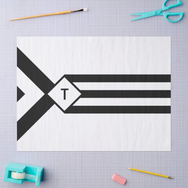 Schwarze Streifen und Chevronen mit Monogramm auf  Seidenpapier (Basteln)