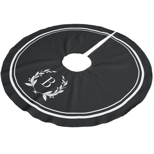 Schwarze Streifen und Kleider-Monogram-Rock Polyester Weihnachtsbaumdecke (Schrägansicht)