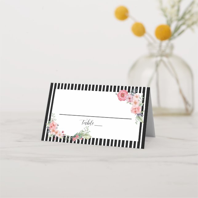 Schwarze Strickblume Platzkarte (Vorderseite)