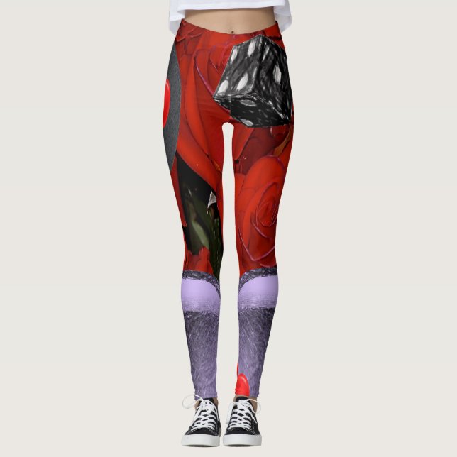 Schwarze Strumpfhose aus Rotwürfeln Leggings lang (Vorderseite)
