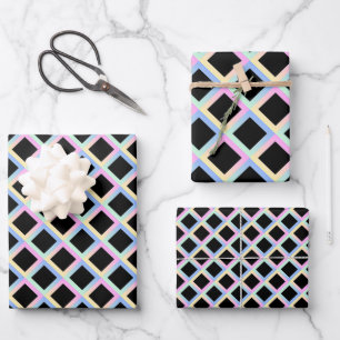 Schwarze symmetrische Diamanten mit Farbverlauf-Ra Geschenkpapier Set