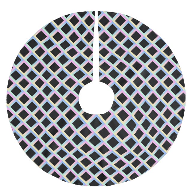 Schwarze symmetrische Diamanten mit glänzenden Rah Polyester Weihnachtsbaumdecke (Vorderseite)