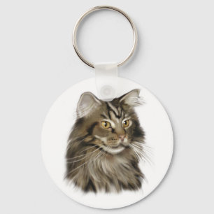 Schwarze Tabby-Maine-Waschbär-Katze Schlüsselanhänger