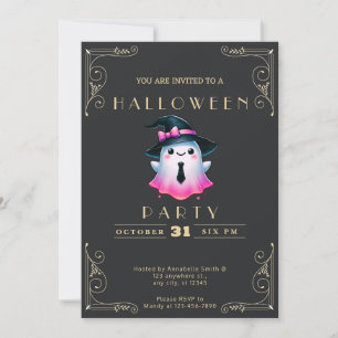 Schwarze Tafel & Gold Rosa Weiße Geister Halloween Einladung