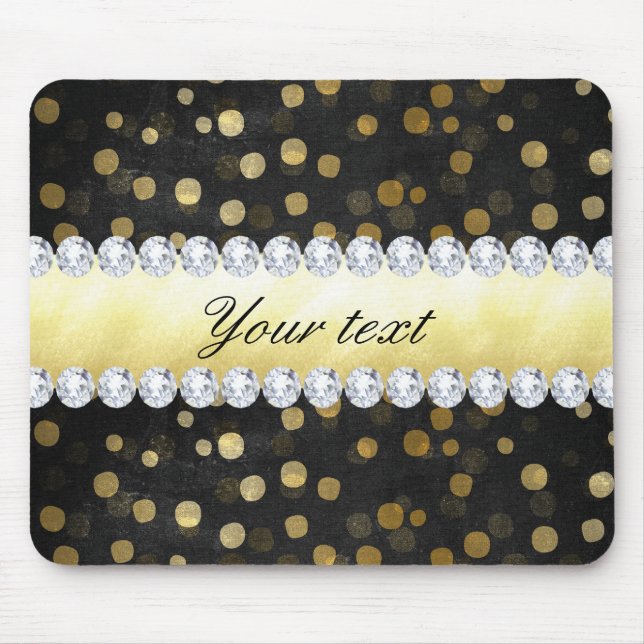 Schwarze Tafel-Goldconfetti-Diamanten Mousepad (Vorne)