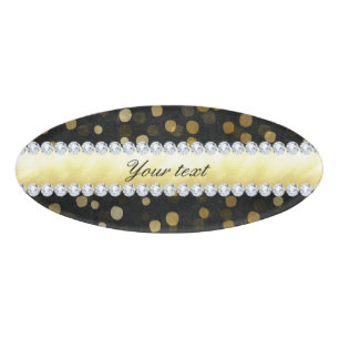 Schwarze Tafel-Goldconfetti-Diamanten Namenschild