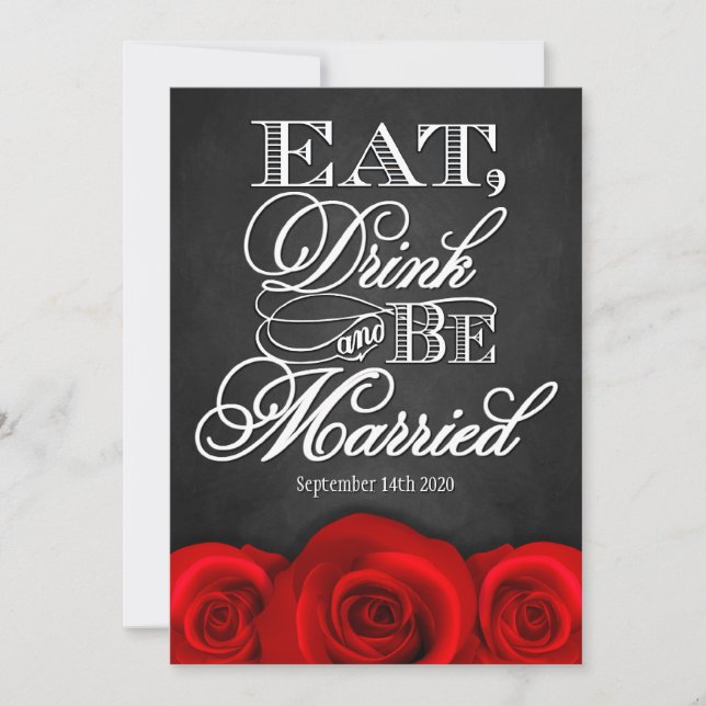 Schwarze Tafel-Rosen-Hochzeits-Einladungen Einladung (Vorderseite)