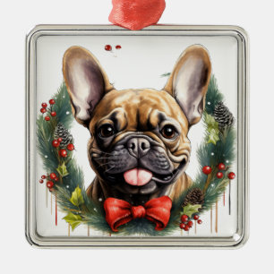 SCHWARZE TAN FRANZÖSISCHE BULLDOG CHRISTMAS WREATH ORNAMENT AUS METALL