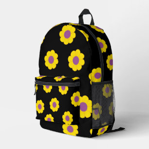 Schwarze Tasche mit gelben und violetten Blumen