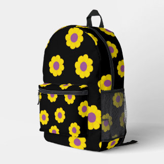 Schwarze Tasche mit gelben und violetten Blumen