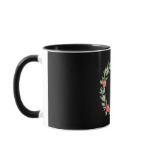 Schwarze Tasse mit rosa Granatapfeldrucke, Liebe