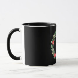 Schwarze Tasse mit rosa Granatapfeldrucke, Liebe