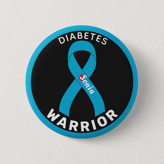 Schwarze Taste für Diabetes Warrior Ribbon Button (Vorderseite)