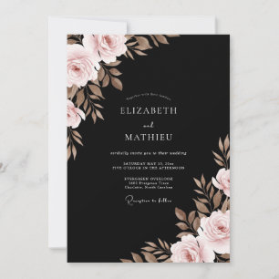 Schwarze Taupe-Blatt-Hochzeit Einladung