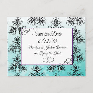 Schwarze Teal-Damask-Hochzeit-Save-the-Date-Postka Postkarte